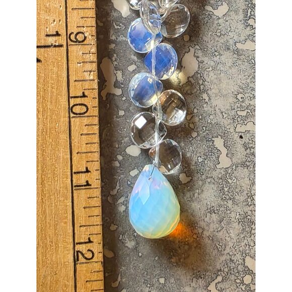 Sterling Silver Faceted Opalite Teardrop Pendant Toggle Clasp Antique - Picture 5 of 8